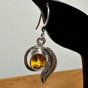 Citrine sterling silver earrings - feather design